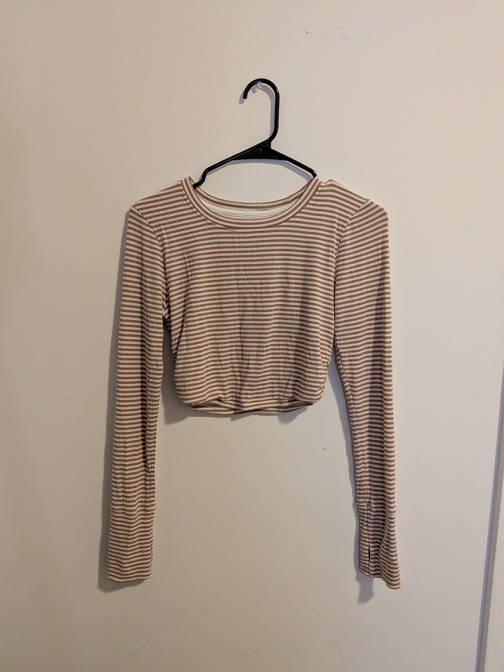 aerie Cropped Striped Long-Sleeve Top - Cream & Tan